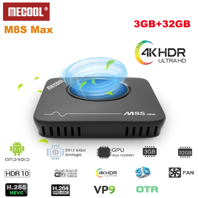 Оригинальная ТВ-приставка MECOOL M8S Max Android 7 1 Amlogic S912 3 Гб ram 32 rom 2 4G + 5 8G WiFi BT4.0 100 Мбит/с 4K