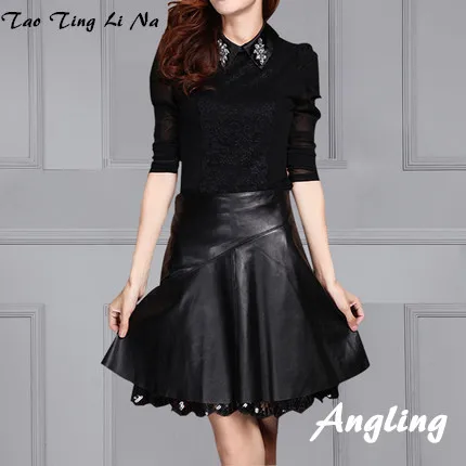 Tao Ting Li Na New Leather Sheepskin Skirt High Waist Skirt 18K157