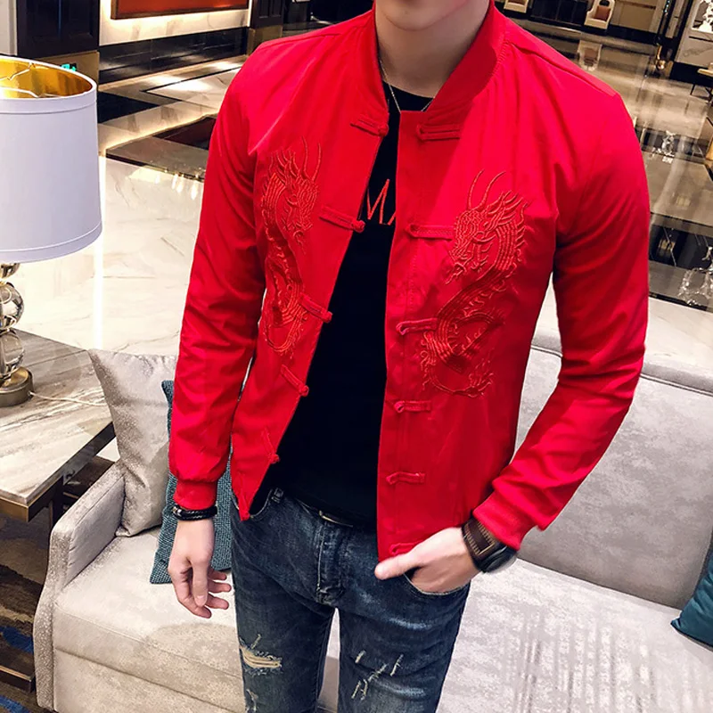 2019 модная мужская куртка-бомбер с длинным рукавом и вышивкой Повседневная