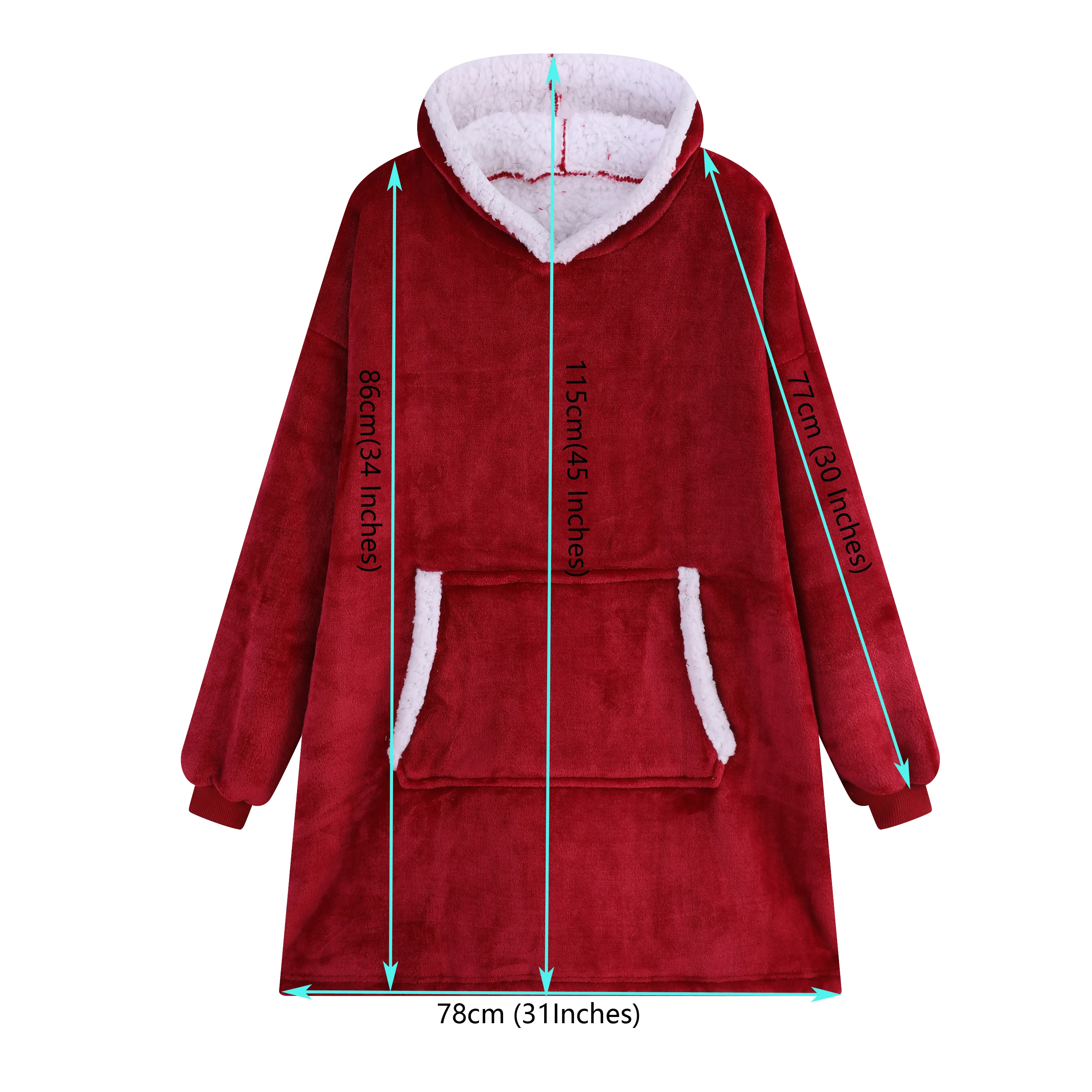 Manta de Sherpa con mangas para invierno, sudadera de lana de felpa Ultra, de color rosa Sudadera con capucha, gris, vino, azul, mantas de franela c&aacute;lida-5