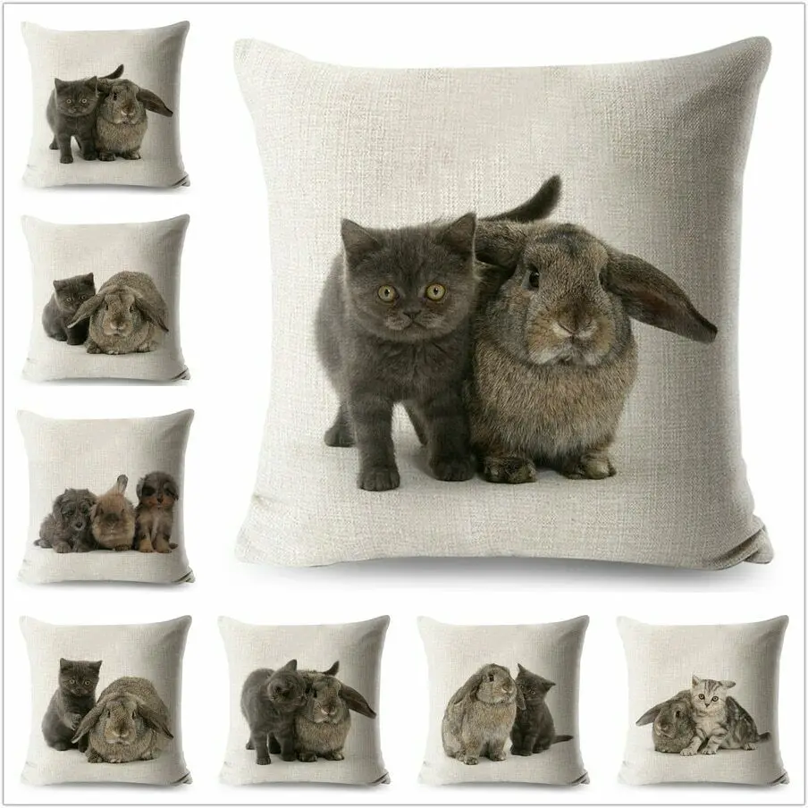 

Cushion Cover Loving Cat Cute Rabbit Sofa Animal Printed Wedding Cojines Fundas