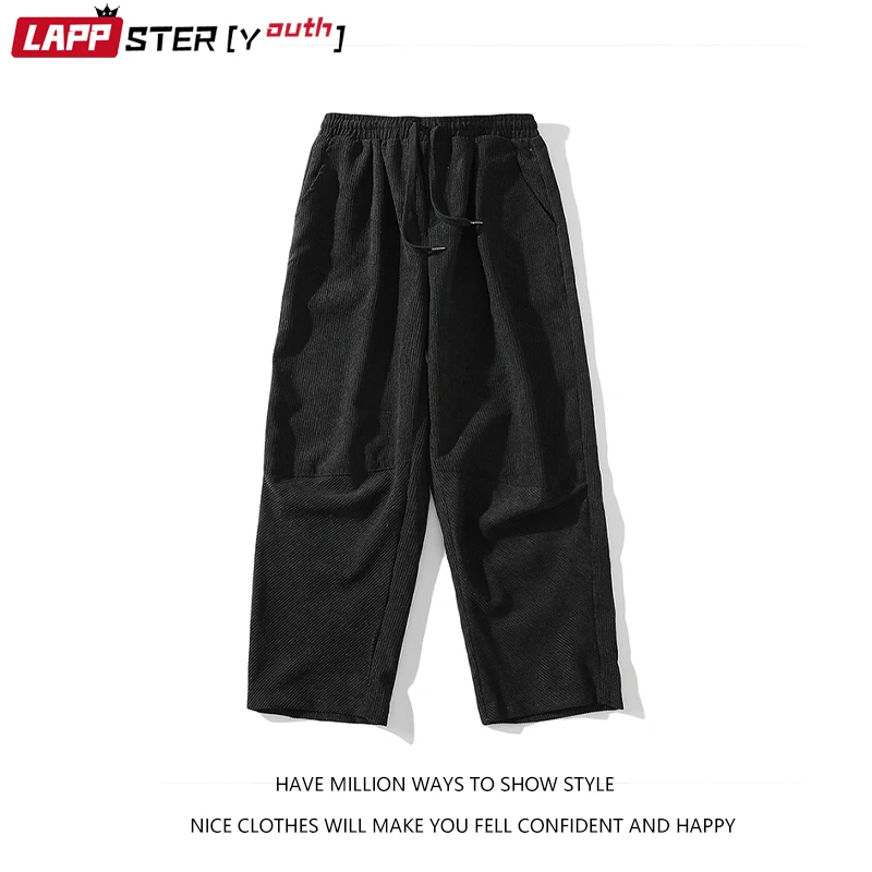 LAPPSTER-pantalones de chándal de pana gruesa para hombre, pantalón de chándal informal, de pierna ancha, color sólido, coreano, 2022