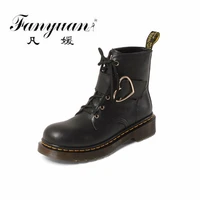 fanyuan fashion cross tied women ankle boots platforms genuine leather outdoor casual high heels autumn winter new shoes woman