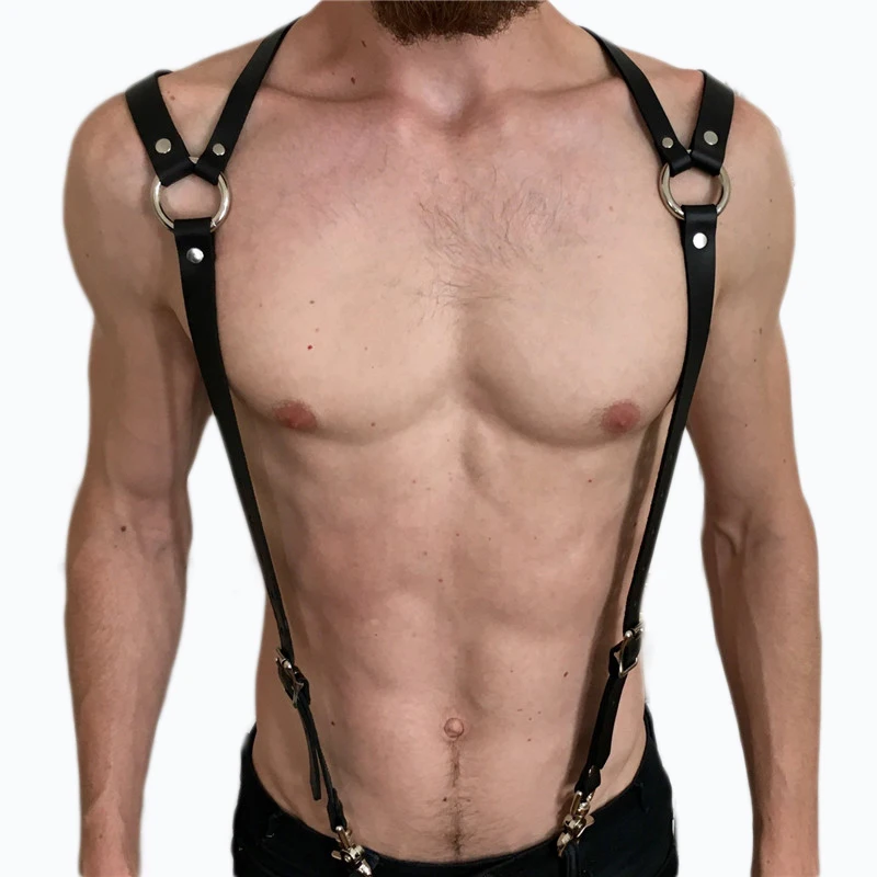 Мужские кожаные нижнее белье нагрудного ремня на подтяжках Гей сексуальное