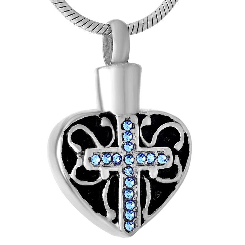 Подвеска в виде креста форме сердца с синими кристаллами Ювелирное Украшение для