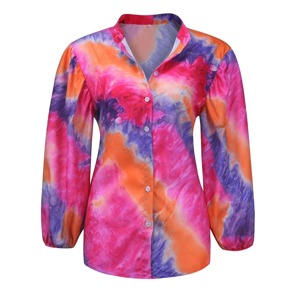 

Plus Size Fashion Tie-dye Print Blouse Shirt Buttons Tops Casual Autumn Summer Ladies Female Women Long Sleeve Blusas Pullover