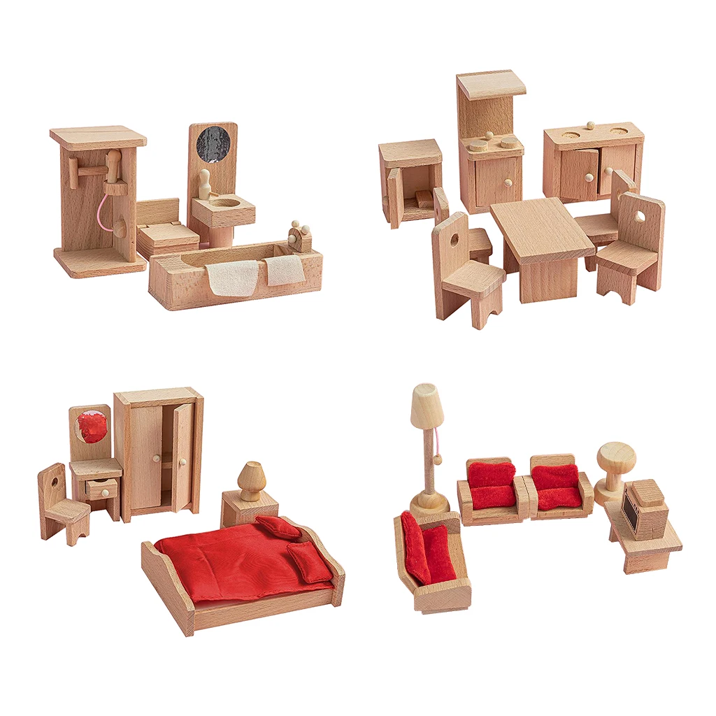 

Wooden Doll House Miniature Kitchen Bedroom Furniture Decor Life Scene