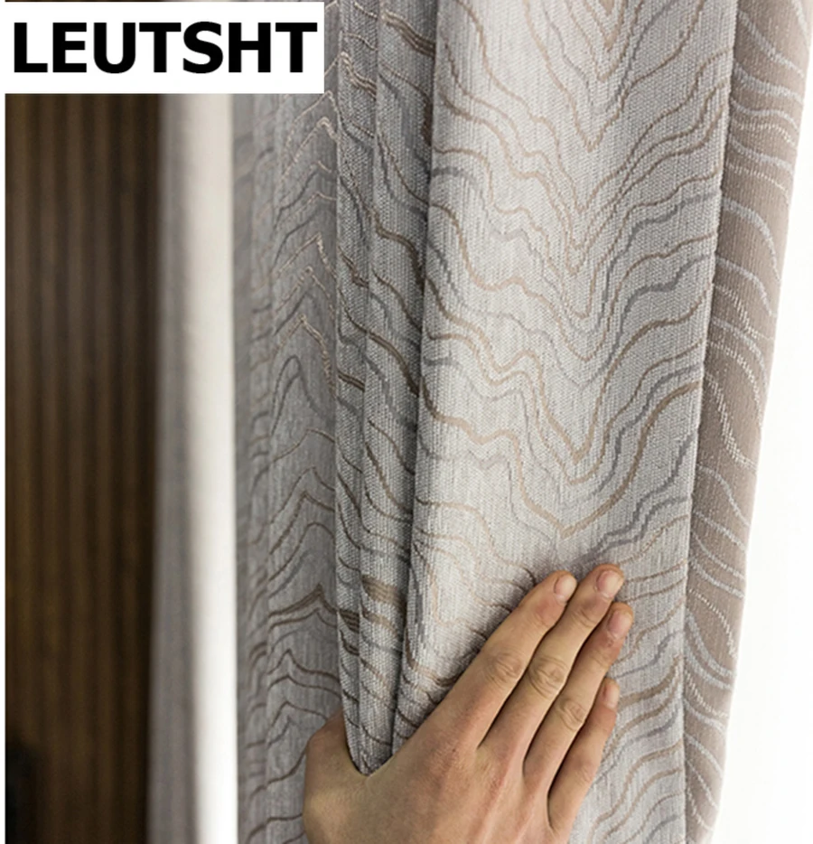 

Modern Blackout Curtains for Living Dining Room BedroomThickened Chenille Jacquard Water Crack Texture Curtains Fabrics Blinds