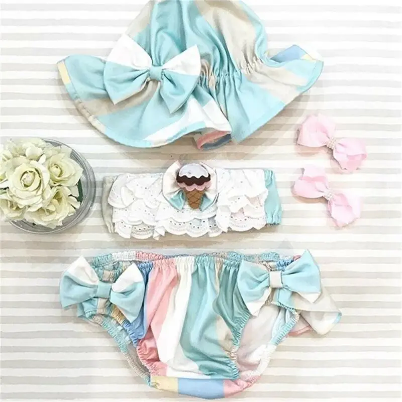 

0-24Months Newborn Baby Girl Swimming Bathing Costume Print Swimwear Headband Tankini 3 Piece Sets Summer Beach Swimsuit
