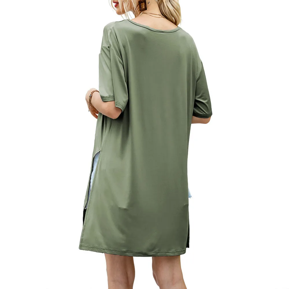 Women T-shirt Summer Fashion 2020 Short Sleeve Loose Tshirt Side Split Knot Bow Ruched Irregular Tee Shirt Tops WDC4969 | Женская одежда