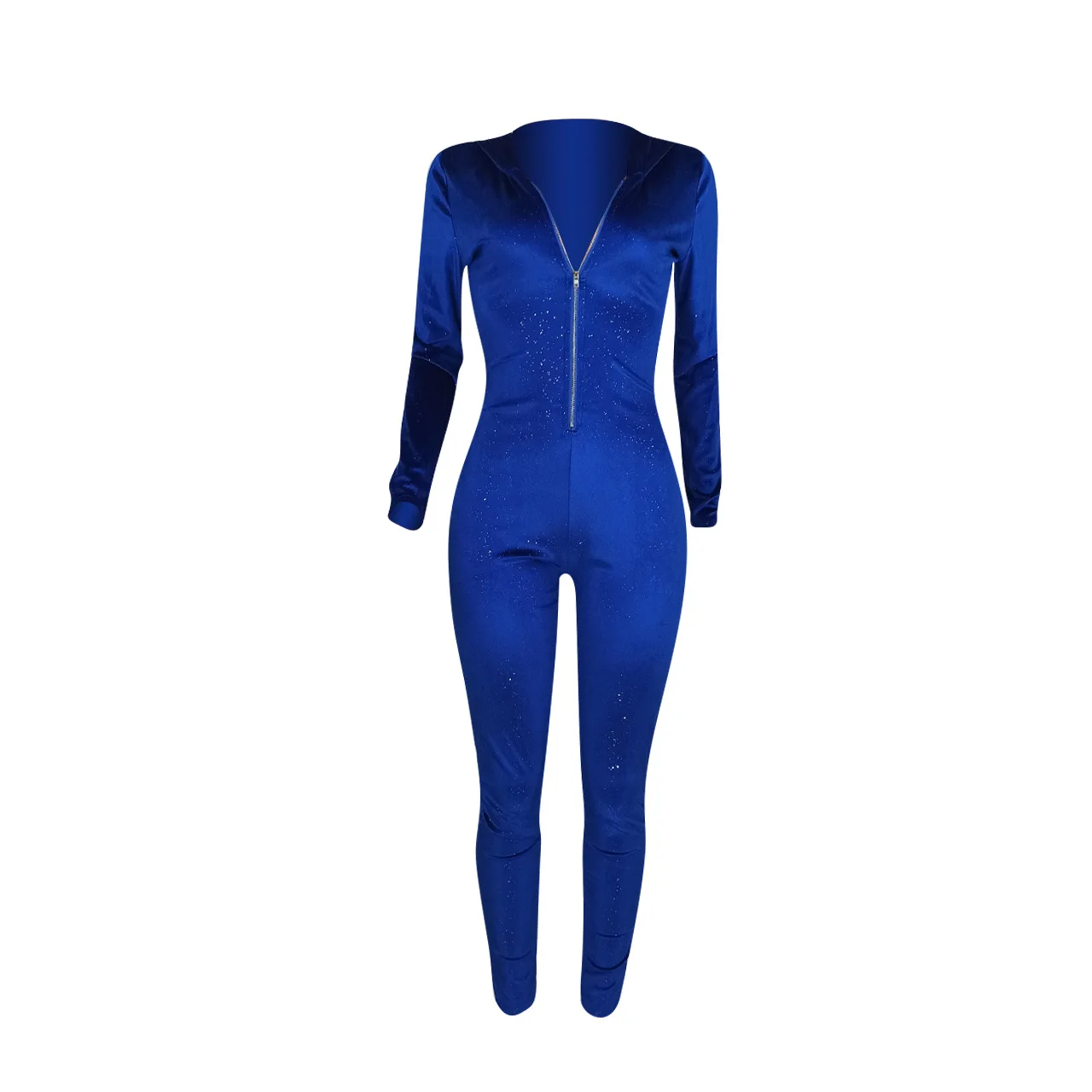 Autumn Woman Long Sleeve Tight Rompers Solid Color Sequined Velvet Hooded Jumpsuit Bodycon Jumpsuits for Women