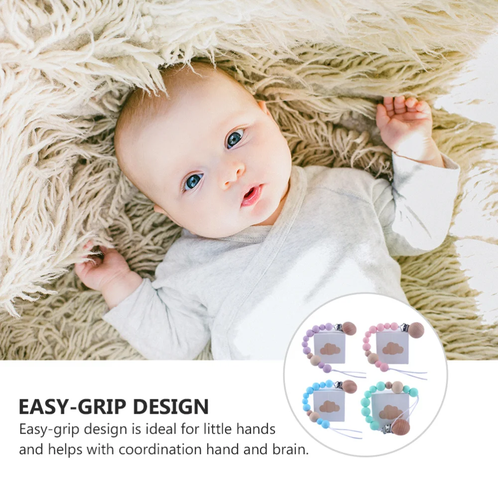 

4pcs Baby Pacifier Chain Beads Silicone Pacifier Clip Baby Teeth Chain Clips