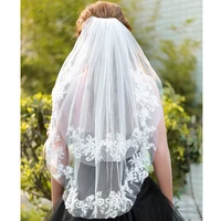 wedding bride veil 2 tier lace flower veils with comb bridal tulle veil prom dinner opera party tea parties for women and girls