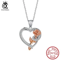 orsa jewels silver 925 jewelry heart and rose pendant chain necklaces for women fine wedding engagement jewelry osn287