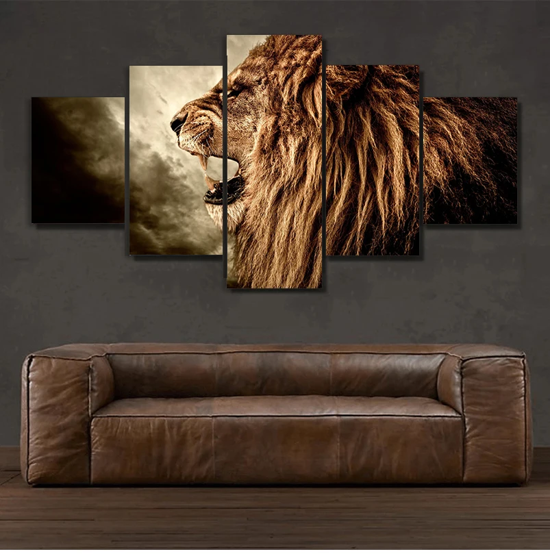 

5 Panel Canvas Art Print Wall Art Howling Lion Paintings for Living Room Wall Poster Frame Unframed Home Decor NY-7708C