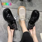 Туфли женские кожаные, черные, на шнуровке, в британском стиле, весна-осень, 2021