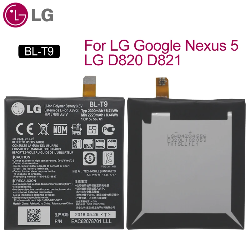 LG оригинальная замена телефон Батарея BL-T9 для LG Nexus 4 5 LG V30 для LG Optimus G Pro LG Leon L50 BL-T5 BL-T34 BL-48TH BL-41ZH - Цвет: BL-T9 For LG Nexus 5