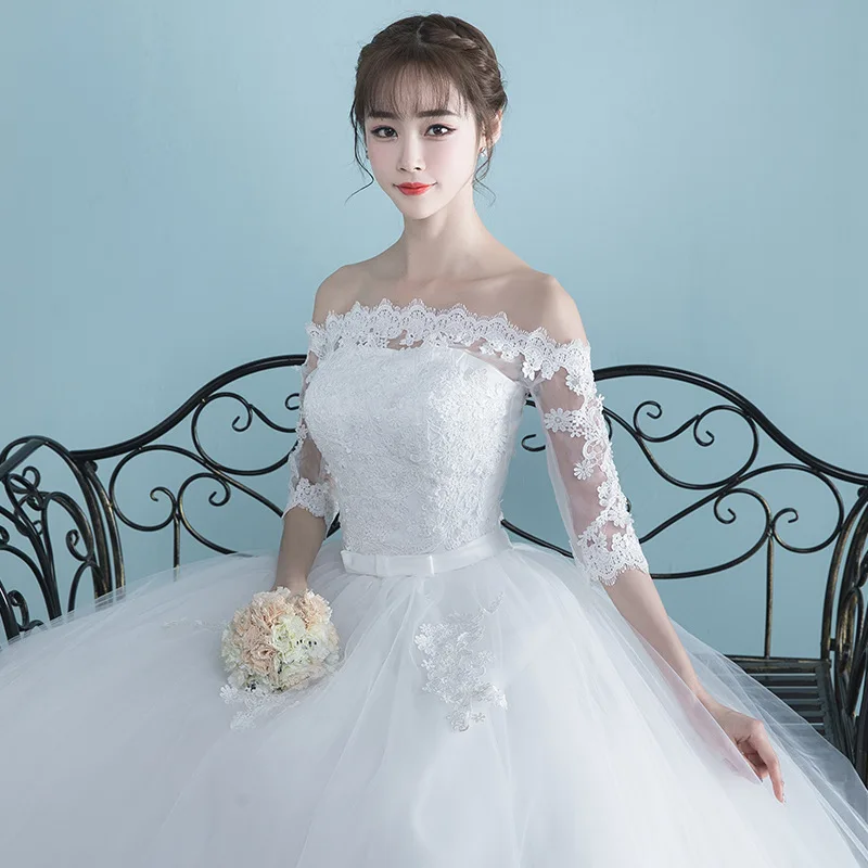 Vestidos de novia Новое свадебное платье с вырезом лодочкой для невесты с длинным рукавом простое бальное платье из тюлевой ткани большого размера Свадебные платья