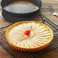 non stick tart quiche flan pan molds pie pizza cake round mould removable loose bottom fluted heavy duty pie pan bakeware