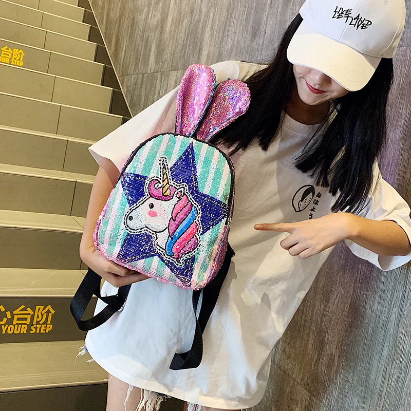 Variable color Sequins Unicorn Backpack girls holographic school bag shining student small backpack children's daypack Mochila