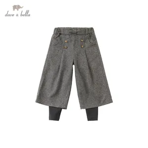 DKH14215 dave bellaосенние От 5 до 13 лет для девочек; Модные однотонные штаны с карманами и бантом; Детские изысканные повседневные длинные штаны