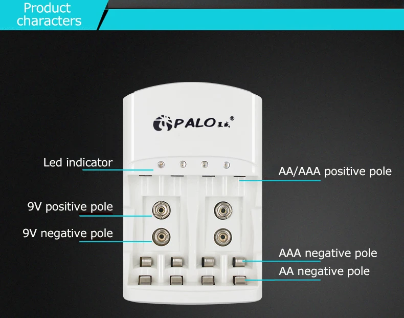 PALO 2 шт 300mAh Ni-MH 9V аккумуляторная батарея+ универсальное 9V AAA AA зарядное устройство для 1,2 V Ni-MH Ni-CD AA AAA 9V батареи