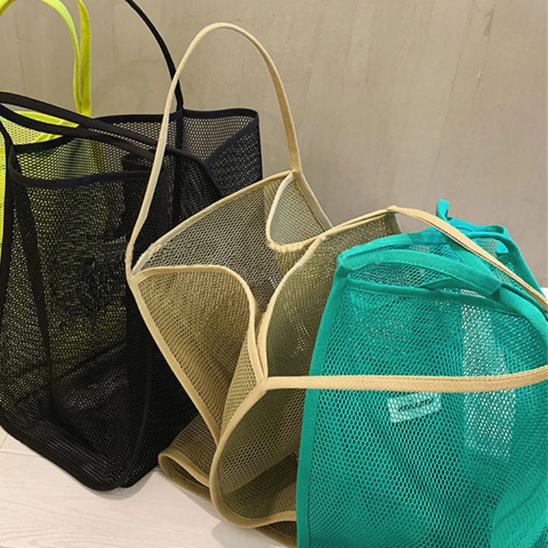 

High Capacity ins Women Mesh Transparent Single Shoulder Bag Large Picnic Beach Bags All-Match Shopping Bag Beach Net Bag