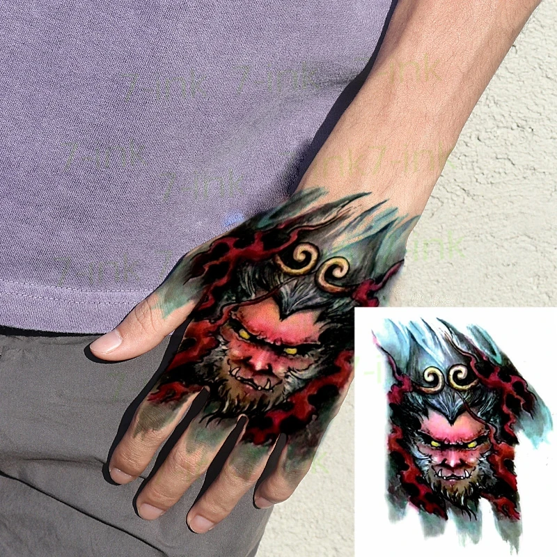 Waterproof Temporary Tattoo Sticker Monkey King Cat Flower on The Back of Hand Flash Tatoo Fake Tattoos for Men Women | Красота и