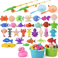 children boy girl plastic magnetic fishing toy set suit magnetic play water baby toys game fish square hot gift baby bath toys