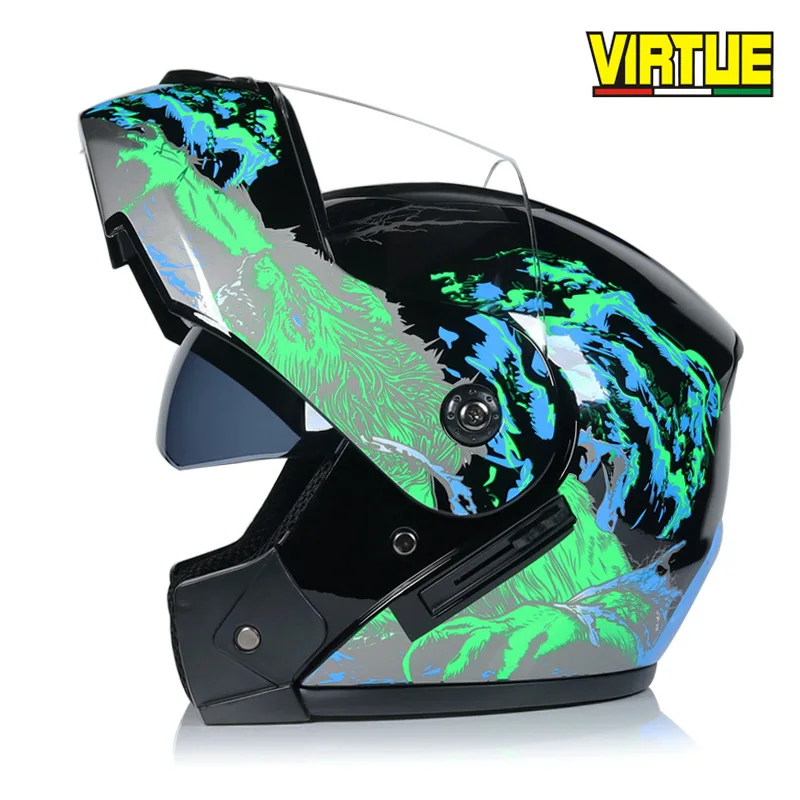 Motorcycle Helmet Double Lens Open Face Helmet Full Face Helmet Racing Helmet Running Helmet Unisex Dual-Use Helmet - Color: 12