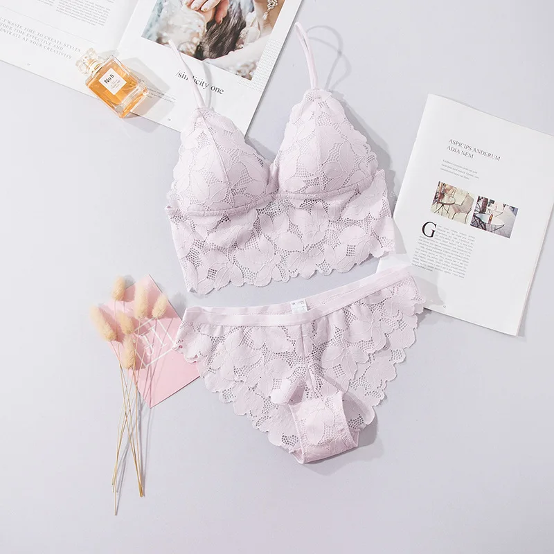 light purple SP&CITY, французский кружевной сексуальный комплект нижнего белья с вышивкой, женский бюстгальтер, топ-труба, бесшовный бюстгальтер, трусики, комплект нижнего белья, прозрачный бюстгальтер с мягкой чашкой - Цвет: light purple
