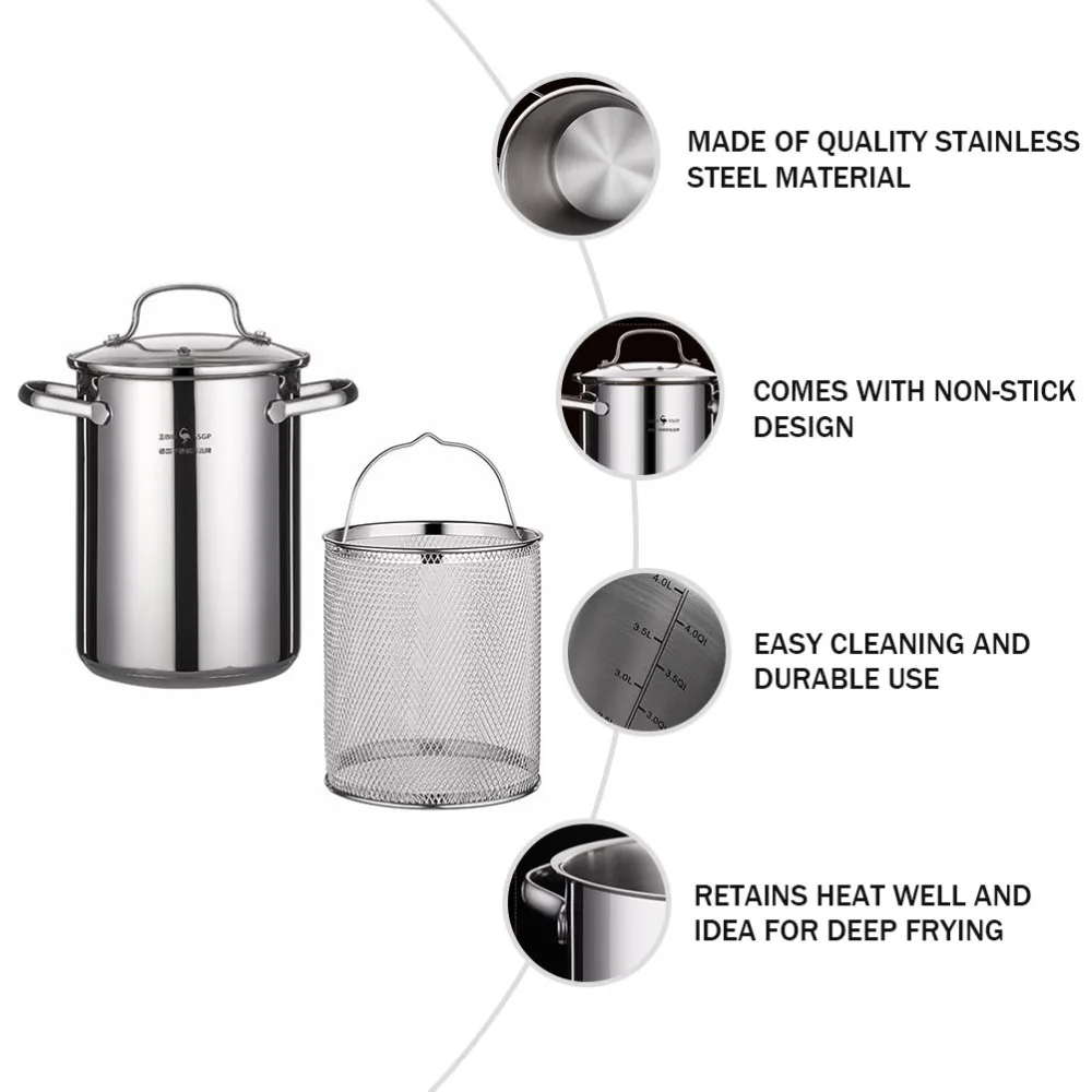 

1 set of Stainless Steel Fryer Pot Household Frying Pot with Frying Basket