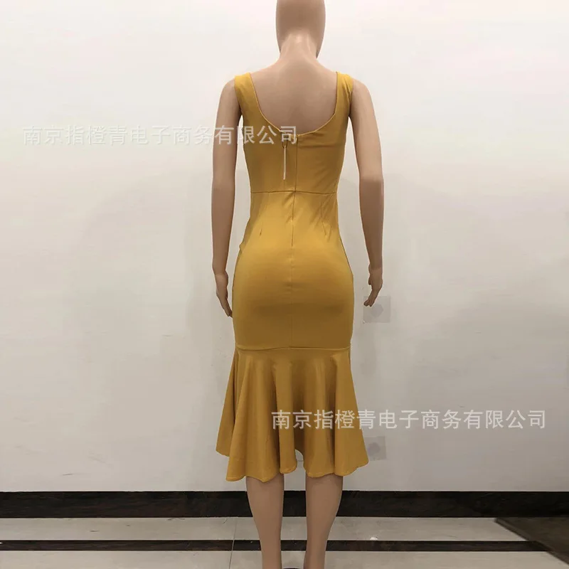 

Spot dress sexy sleeveless long dress ruffled fishtail dress ruffled skirt wholesale