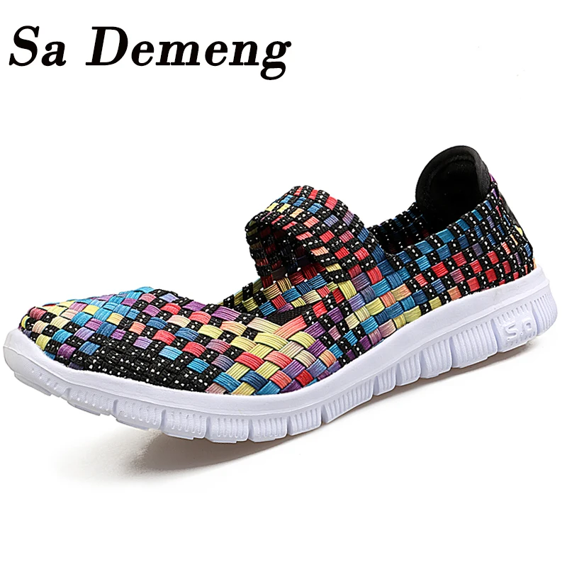 Женские плетеные туфли на плоской подошве Sa Demeng повседневные шлепанцы лоферы