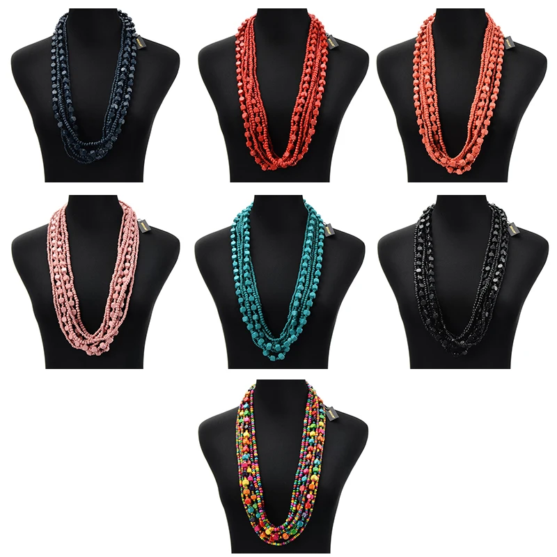 Деревянные бусы ручной работы Многослойное ожерелье 7 цветов длинное массивное s