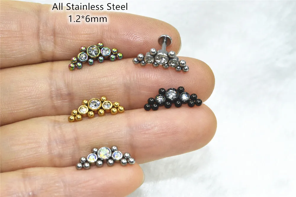 Ювелирные изделия для тела, 20 шт./лот, 16x6 мм, шарики, драгоценные камни, стержень из хирургической стали для пирсинга губ, плоский хрящ ушной раковины, Козелка, пусет, новинка, Лидер продаж