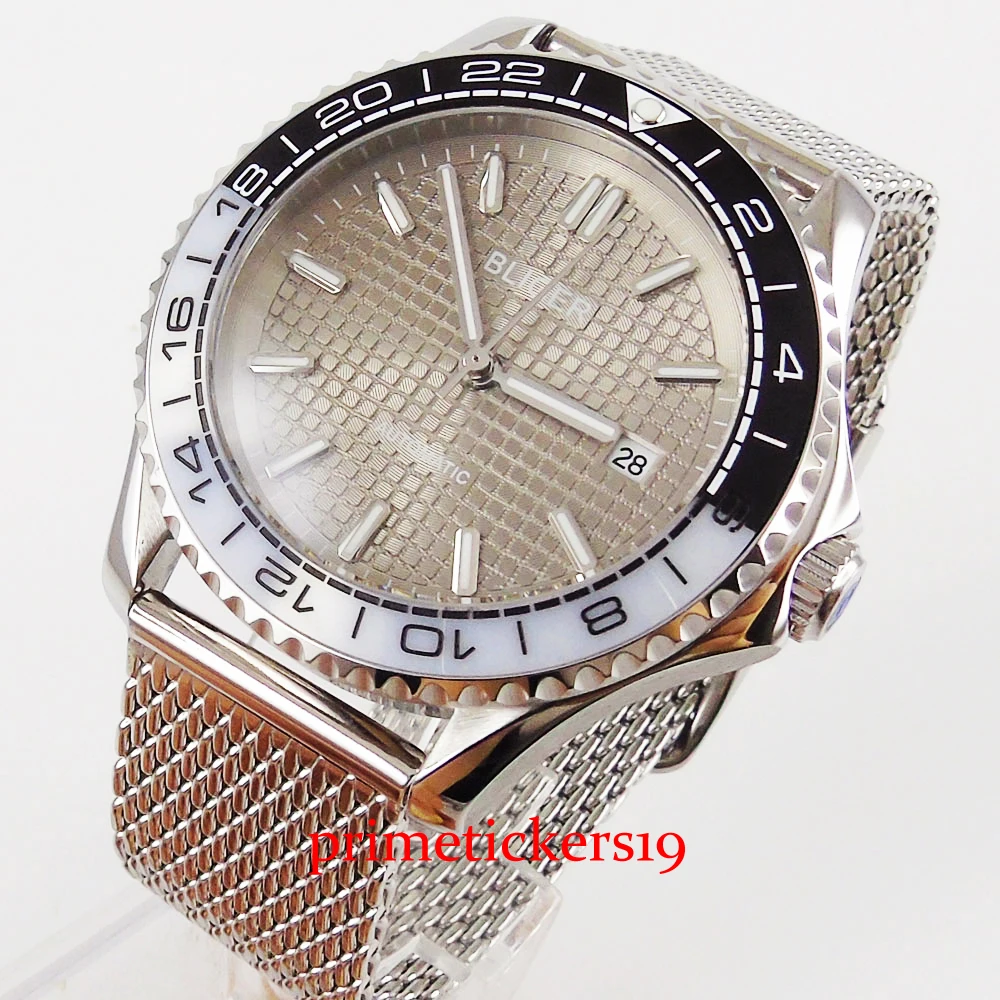 

BLIGER 41mm silver color dial date indicator sapphire crystal ceramic bezel MIYOTA movement gift men's watch