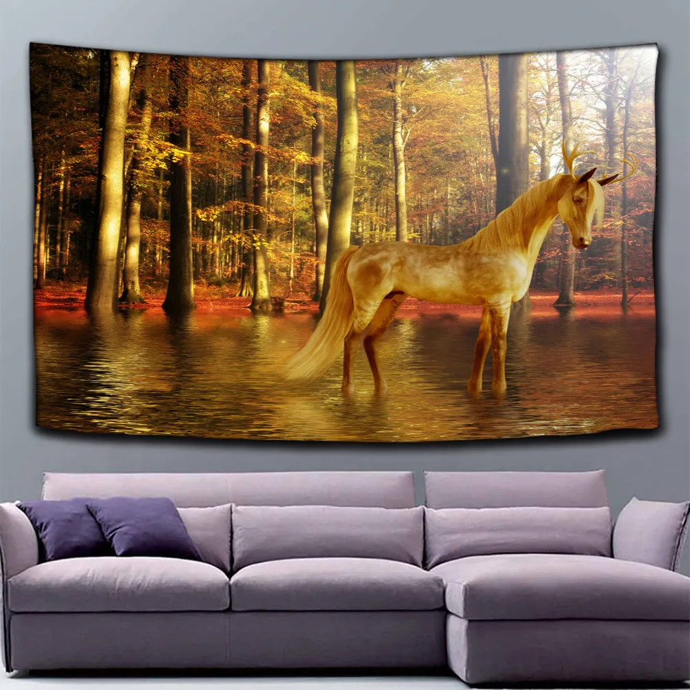 Гобелен в виде единорога богемное украшение для стен дома хиппи мандала