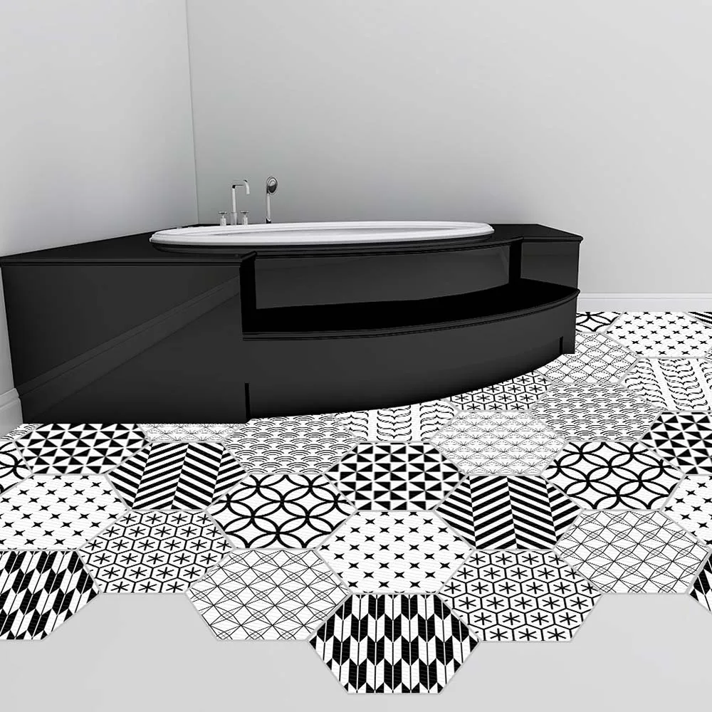 10 шт. ПВХ шестиугольная пол стикер черный белый цвет Клей Non-Slip арт Настенная