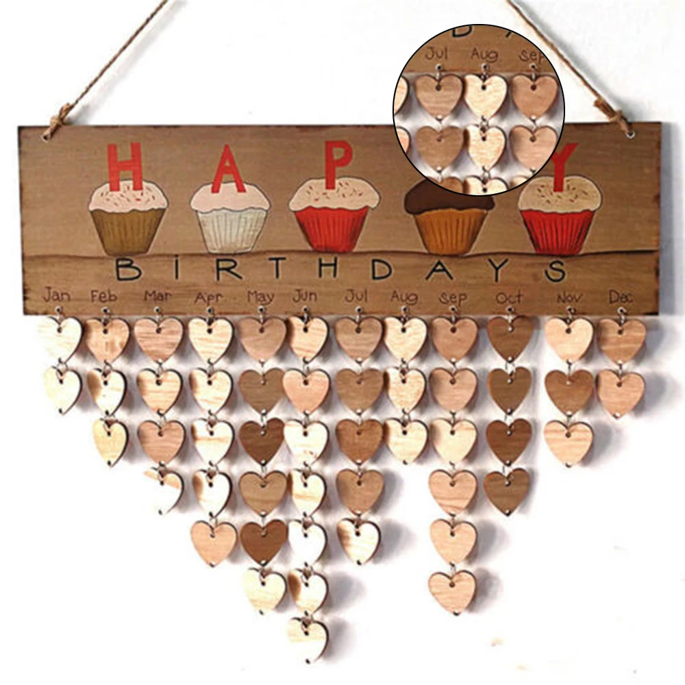 

Wall Calendar Cake Happy Birthday Printed Wooden Calendar Sign Special Dates Reminder Board Home Hanging Decor Gifts