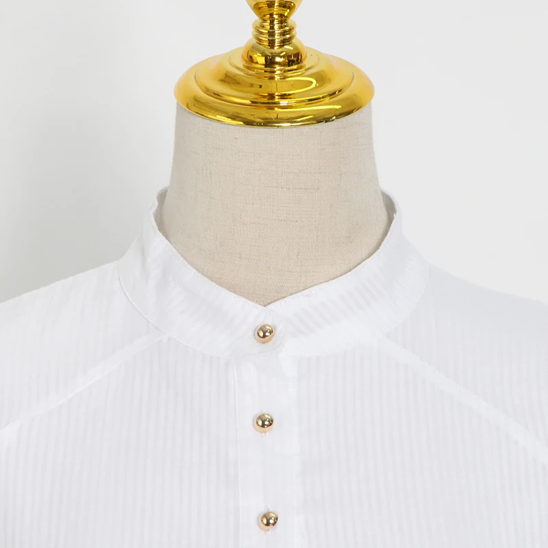 

TWOTWINSTYLE Minimalist Solid Dress For Women Stand Collar Long Sleeve High Waist Tunic A Line Mini Dresses Female Summer Style