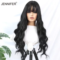 synthetic wig blackbrown color long wavy wig with fluffy bangs for women to wear daily heat resistant