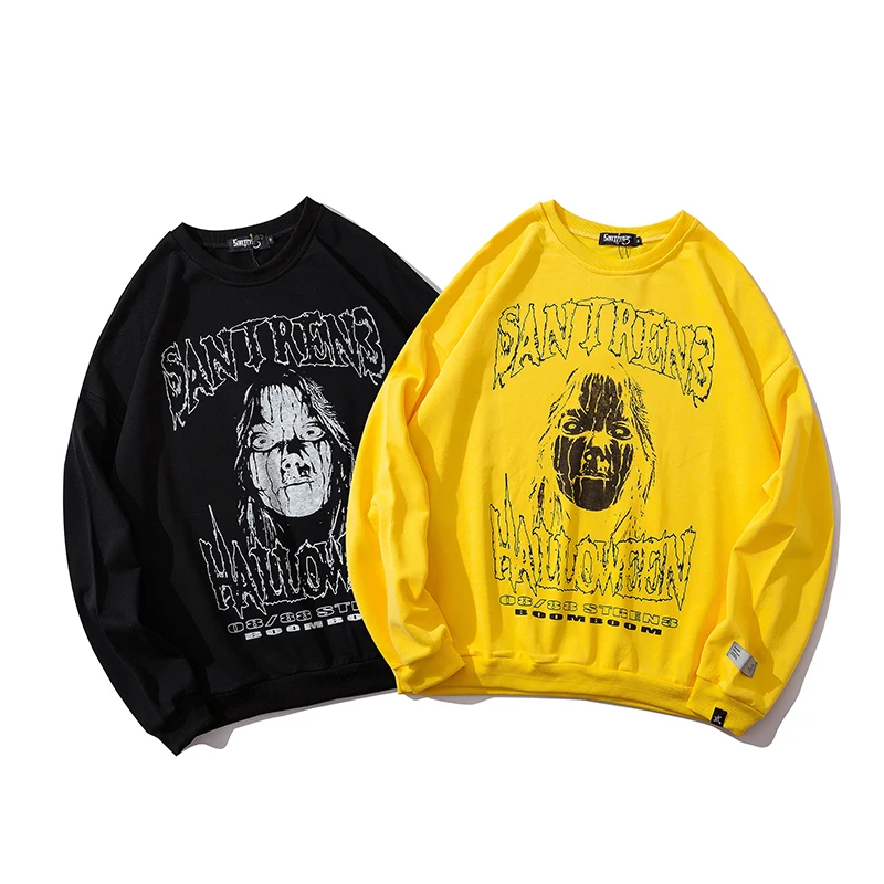 Хип хоп Уличная Мужская футболка Хэллоуин террор призрак печати Harajuku ретро