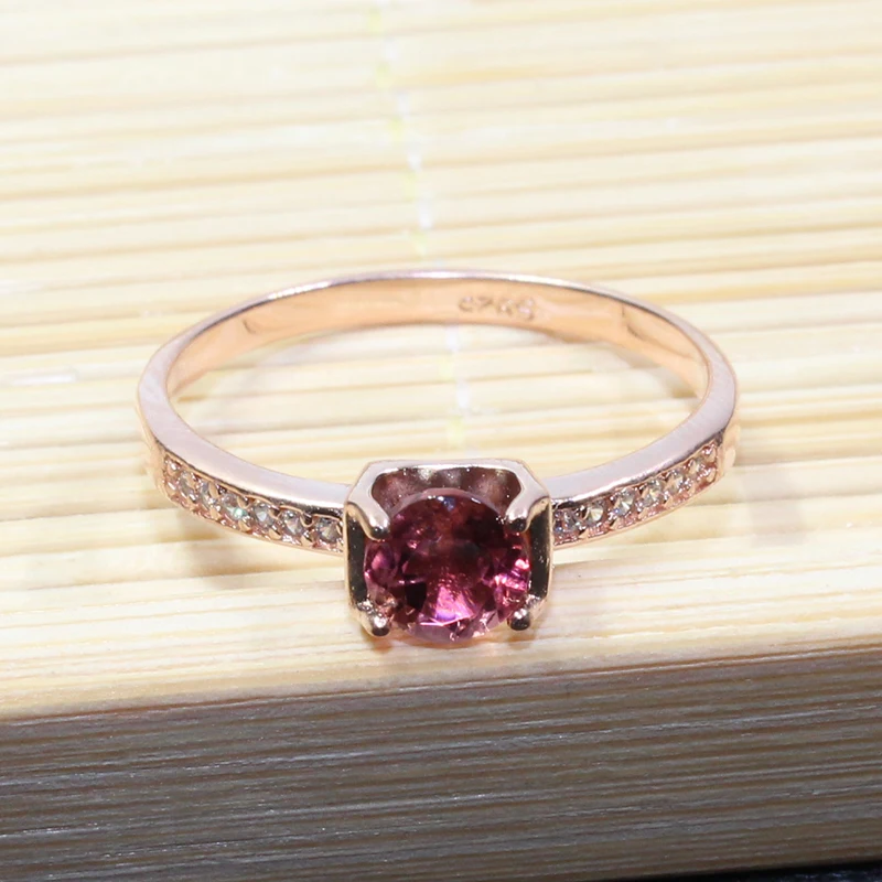 Женское кольцо из серебра 925 пробы с розовым турмалином|ring 5mm|ring forrings for women |