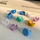 HUANZHI 2020 новые модные разноцветные капающие масляные геометрические кольца ручная роспись несимметричные Открытые Кольца для женщин ювелирные изделия для вечерние Ринок