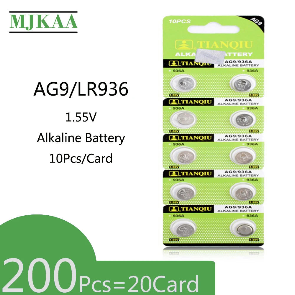 200 шт. = 20 карт AG9 1 55 в Кнопка щелочная батарея SR936SW SR936 936A 194 394 394-1 Вт 280-17 монет