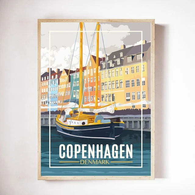 Копенгаген Дания винтажный постер путешествия холст плакат