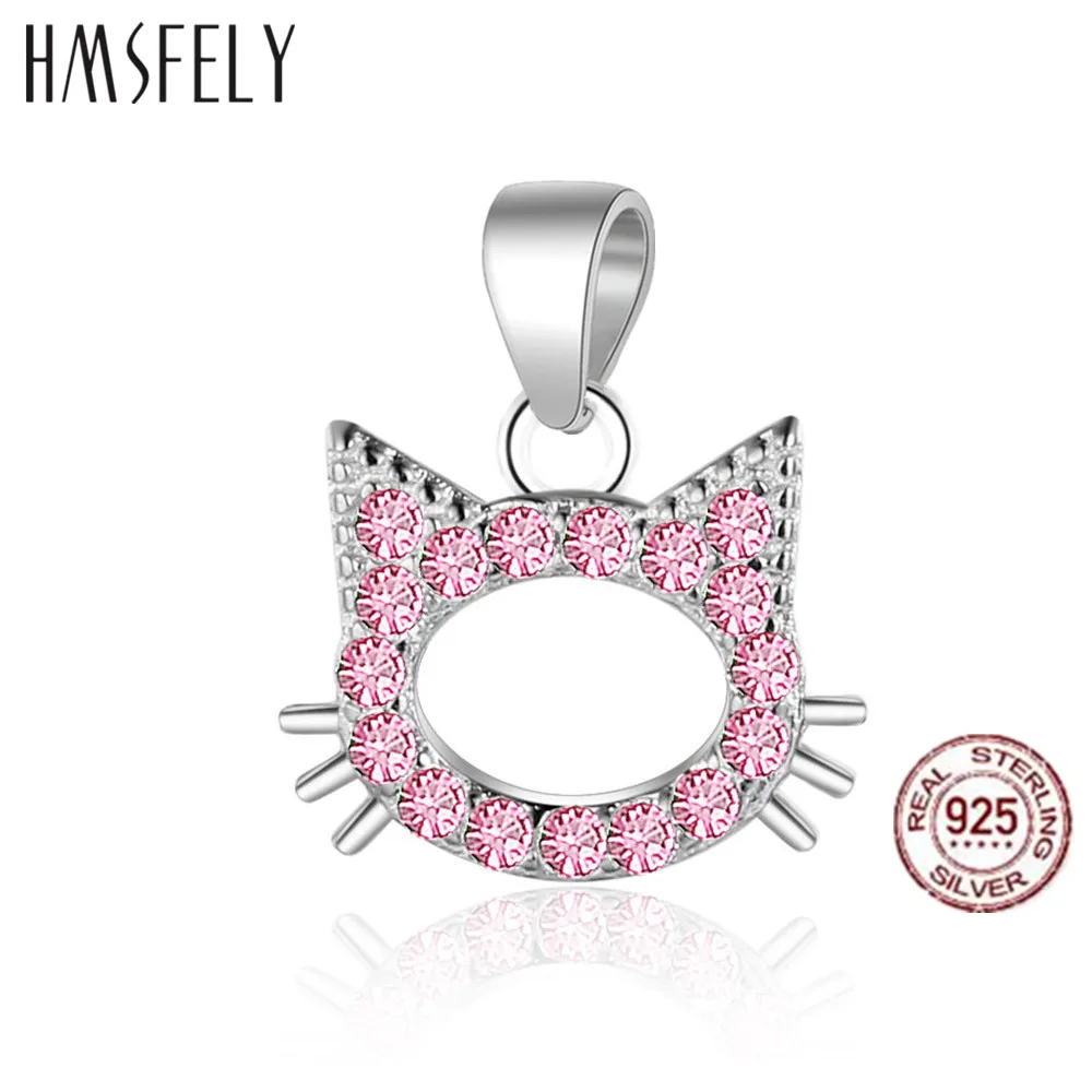 

HMSFELY Real 925 Silver Necklace Gold Plating Cat Pendant DIY Charm Bracelet Accessories Zircon Dangles For Gift Jewelry Making