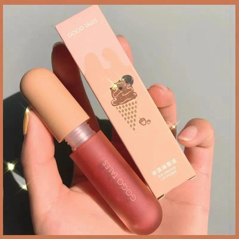 

Ice Cream Lip Puree Velvet Matte Lip Glaze Cheek & Lip Makeup Blusher Long Lasting Waterproof Lipstick Smooth Pigmented Cosmetic