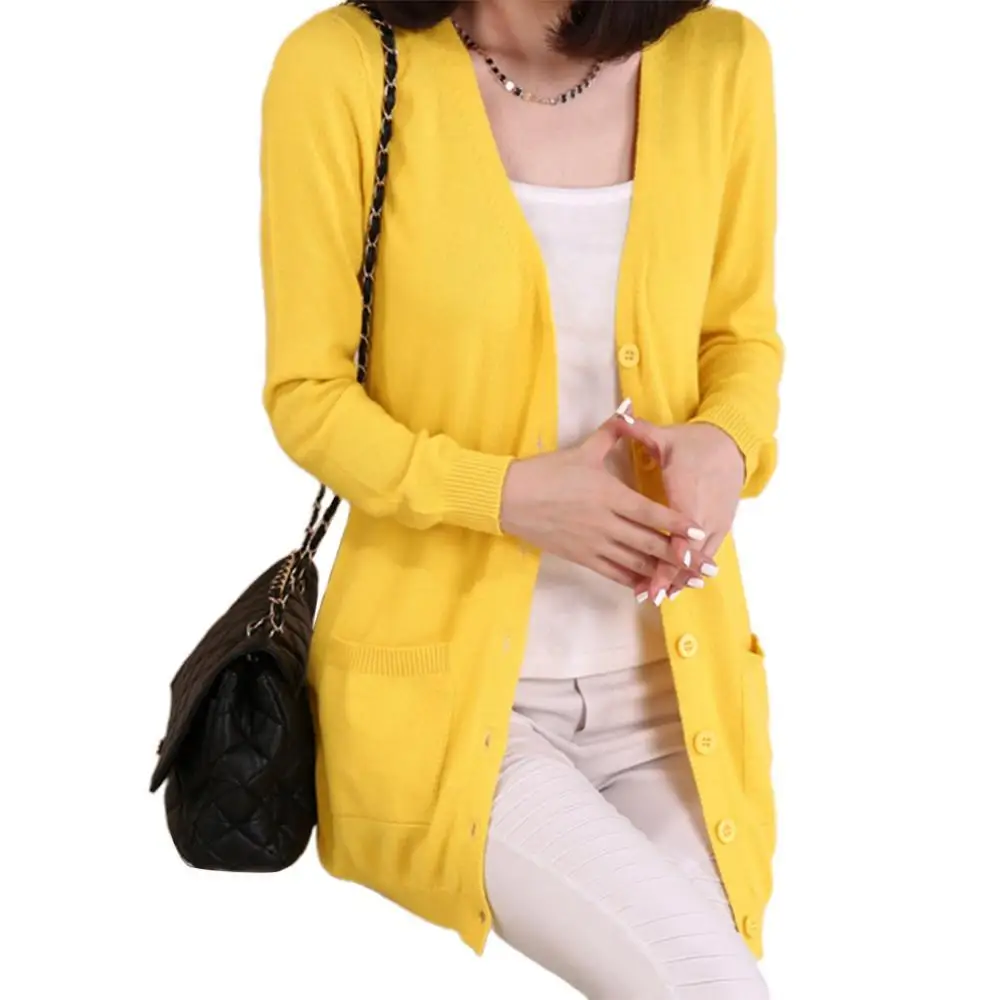 

40%HOT Plus Size Women Solid Color Long Sleeve Buttons Cardigan Midi Thin Knitted Coat